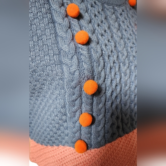 Cider Crop Sweater Vest Ruffle Pom Pom Cable Knit BOHO Blue Pink Orange LG NWT - Picture 7 of 14